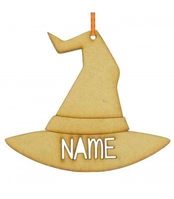 Laser Cut Personalised Halloween Bauble Stencil Font Name - Witches Hat Design